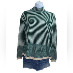 green and cream striped mock neck sweater